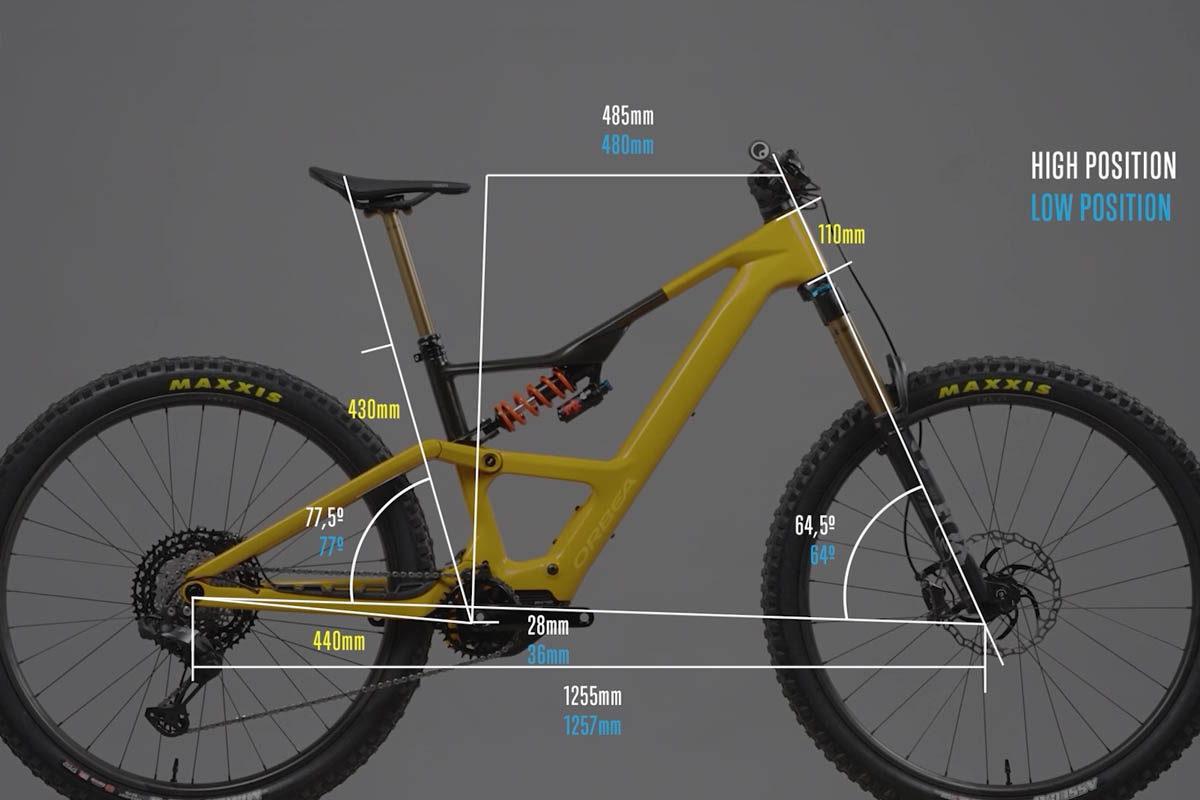 Vélo électrique Orbea Rise LT avec deux réglages de géométrie de cadre