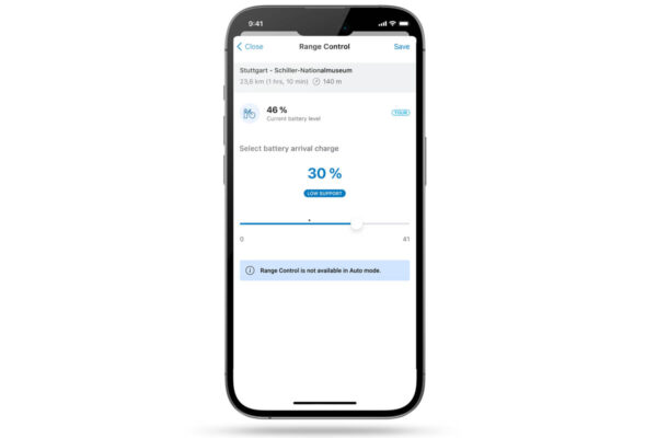 L'application eBike Flow permet de définir facilement le niveau de charge auquel vous souhaitez arriver à destination à l'aide d'un curseur.